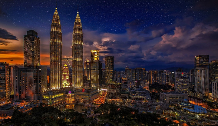 African city skyline at night